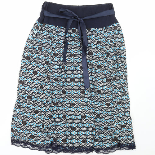 Preworn Womens Blue Geometric Polyester Flare Skirt Size M Tie