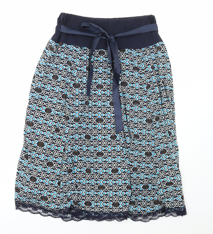 Preworn Womens Blue Geometric Polyester Flare Skirt Size M Tie