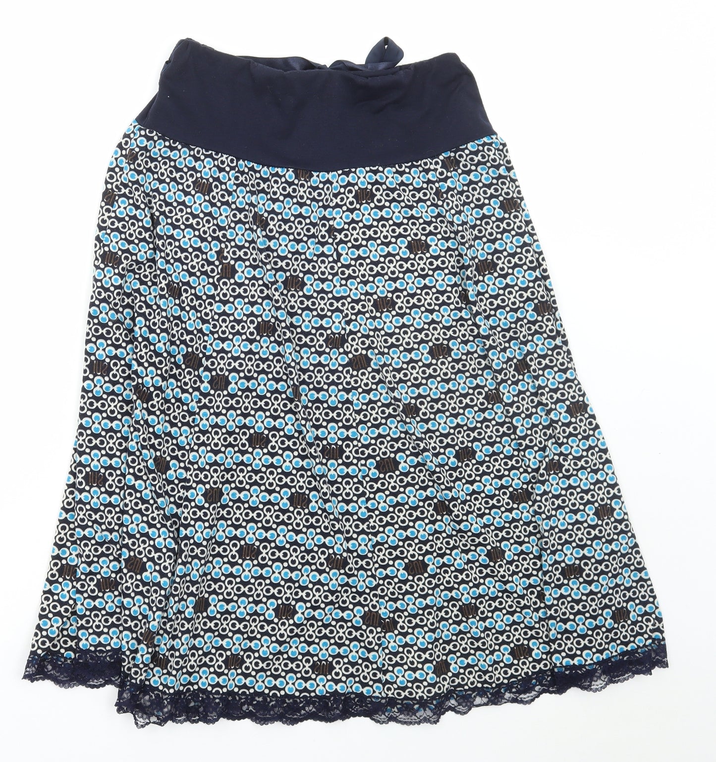 Preworn Womens Blue Geometric Polyester Flare Skirt Size M Tie