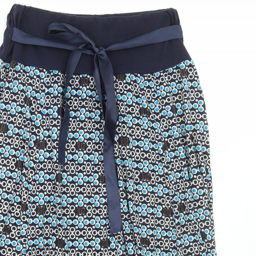 Preworn Womens Blue Geometric Polyester Flare Skirt Size M Tie