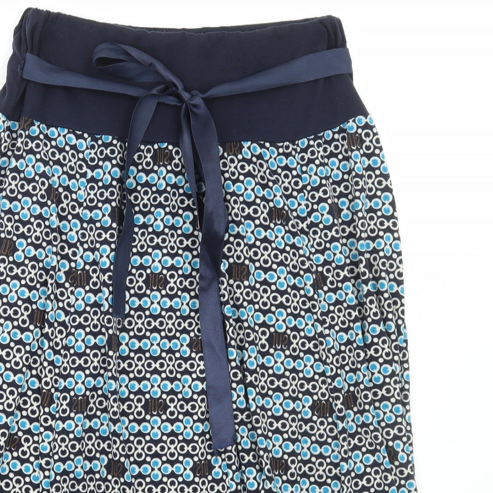 Preworn Womens Blue Geometric Polyester Flare Skirt Size M Tie