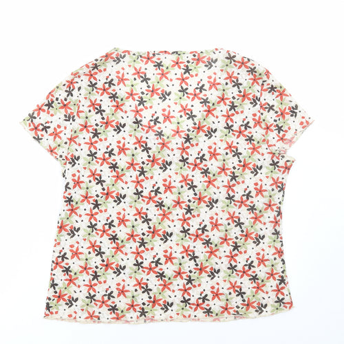 Preworn Womens Multicoloured Floral Polyester Basic T-Shirt Size M V-Neck