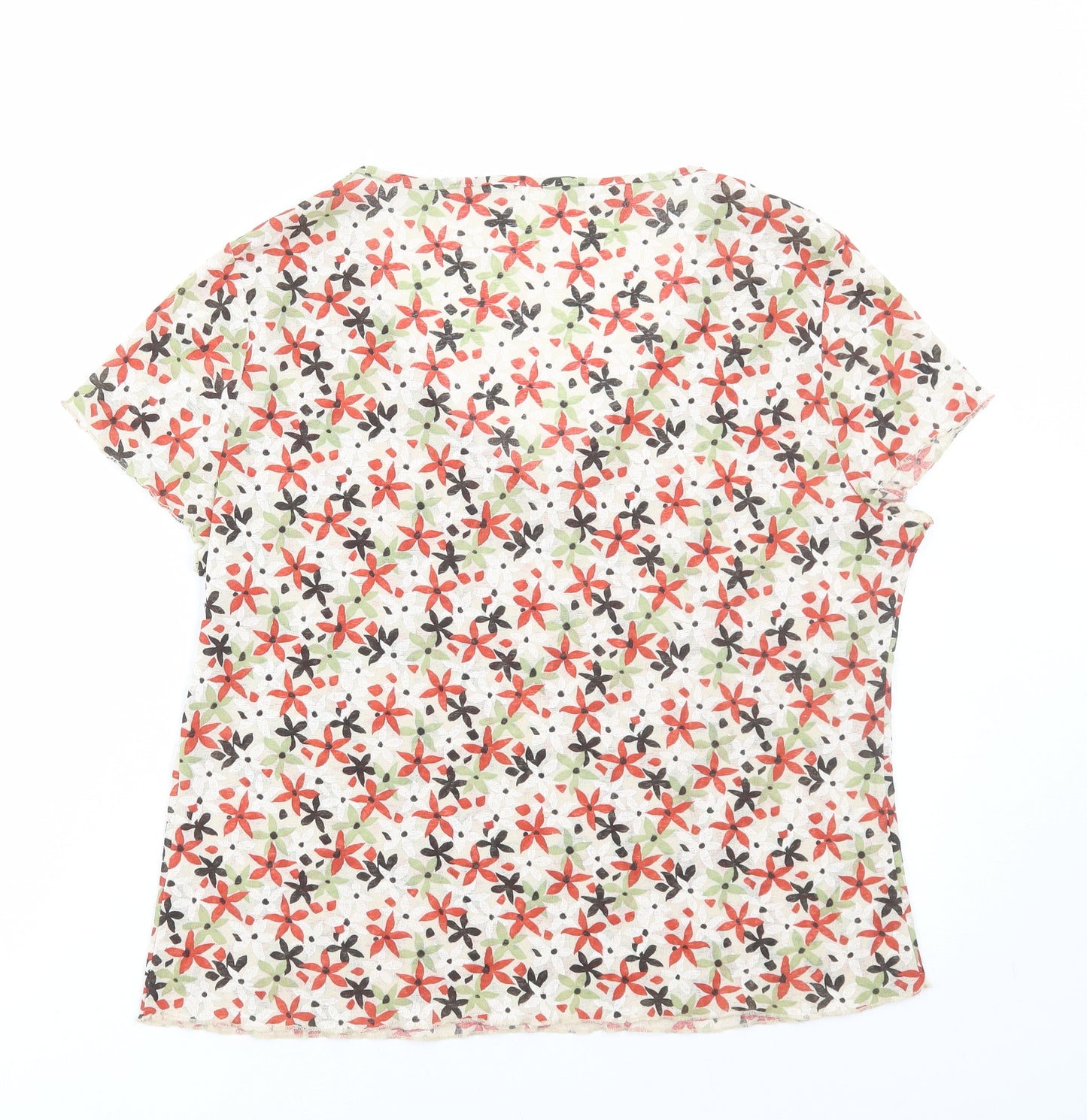 Preworn Womens Multicoloured Floral Polyester Basic T-Shirt Size M V-Neck