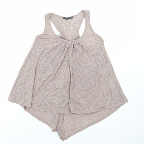 Primark Womens Beige Geometric Cotton Basic Tank Size 8 Scoop Neck