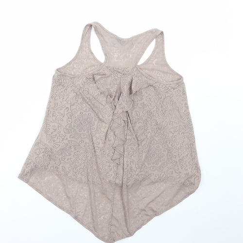 Primark Womens Beige Geometric Cotton Basic Tank Size 8 Scoop Neck