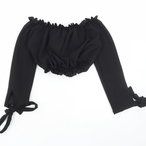 New Look Womens Black Polyester Cropped Blouse Size 6 Off the Shoulder