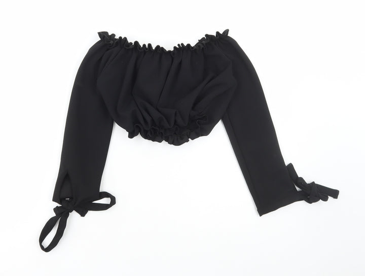 New Look Womens Black Polyester Cropped Blouse Size 6 Off the Shoulder