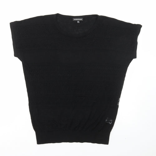 Warehouse Womens Black Acrylic Basic T-Shirt Size 10 Round Neck