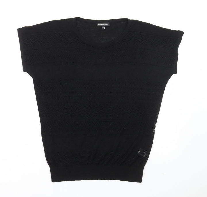 Warehouse Womens Black Acrylic Basic T-Shirt Size 10 Round Neck