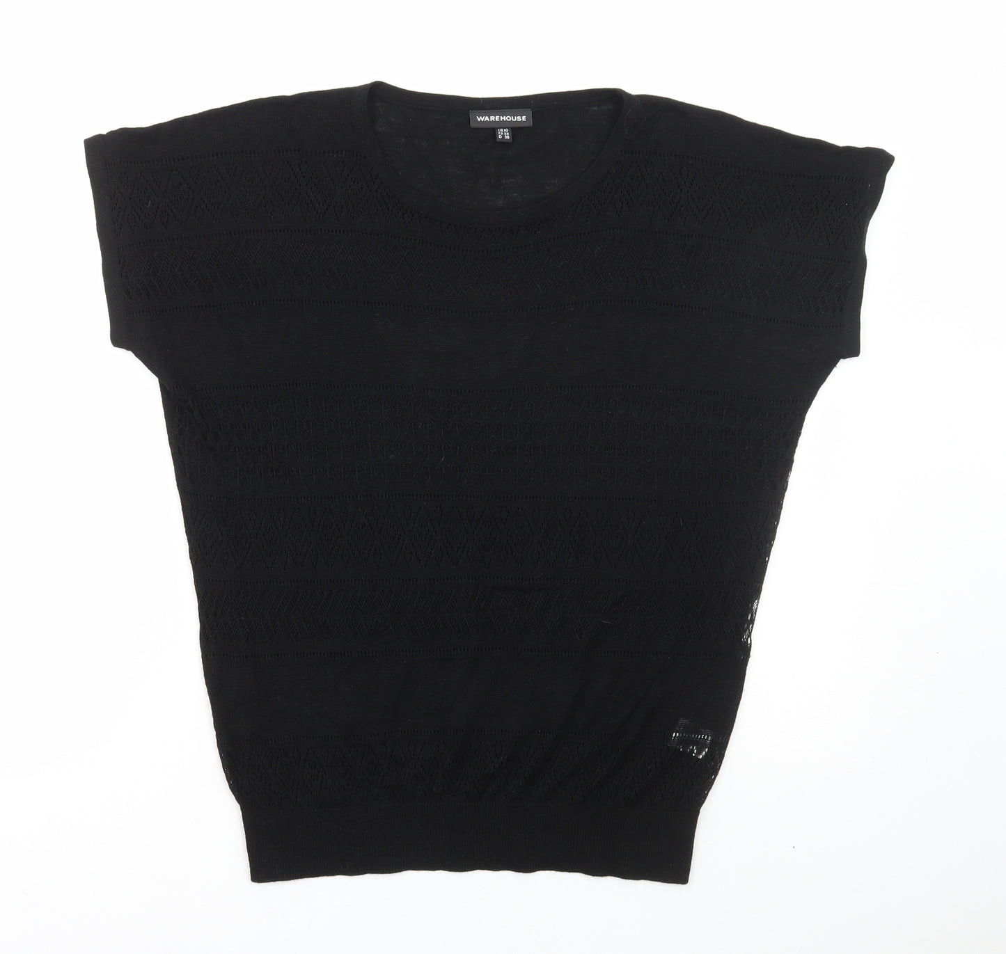 Warehouse Womens Black Acrylic Basic T-Shirt Size 10 Round Neck
