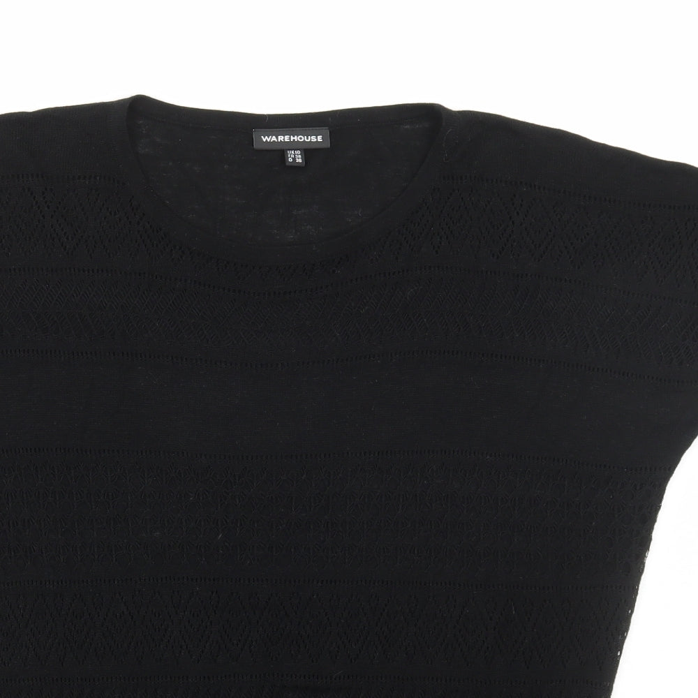 Warehouse Womens Black Acrylic Basic T-Shirt Size 10 Round Neck