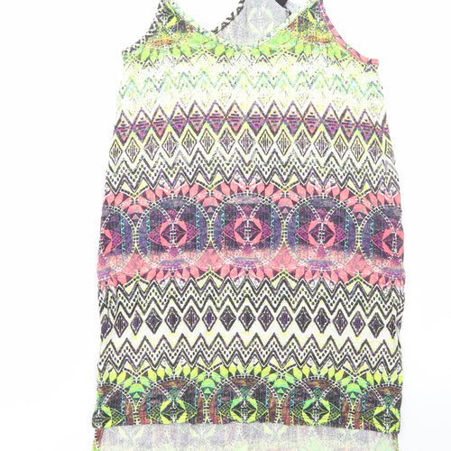 New Look Womens Multicoloured Geometric Cotton Tunic Tank Size 12 V-Neck