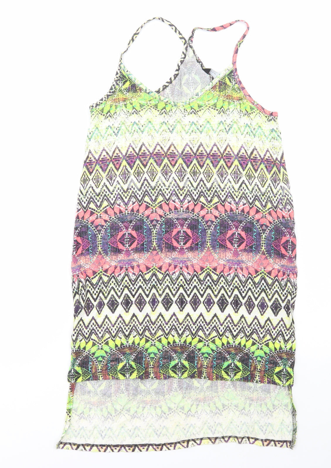 New Look Womens Multicoloured Geometric Cotton Tunic Tank Size 12 V-Neck