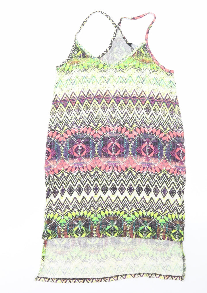 New Look Womens Multicoloured Geometric Cotton Tunic Tank Size 12 V-Neck