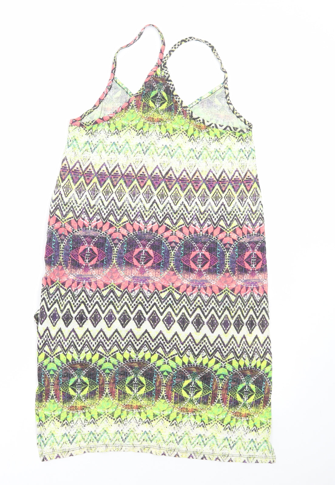 New Look Womens Multicoloured Geometric Cotton Tunic Tank Size 12 V-Neck