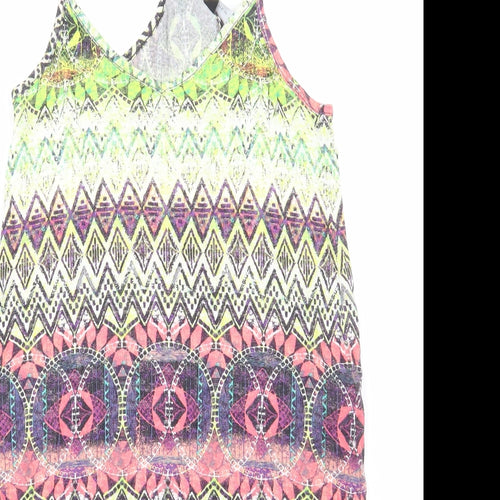 New Look Womens Multicoloured Geometric Cotton Tunic Tank Size 12 V-Neck