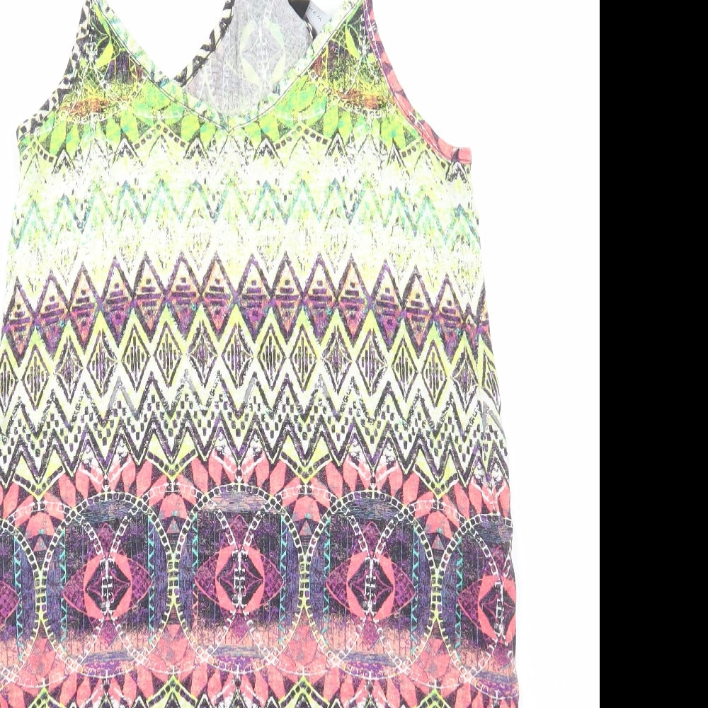 New Look Womens Multicoloured Geometric Cotton Tunic Tank Size 12 V-Neck