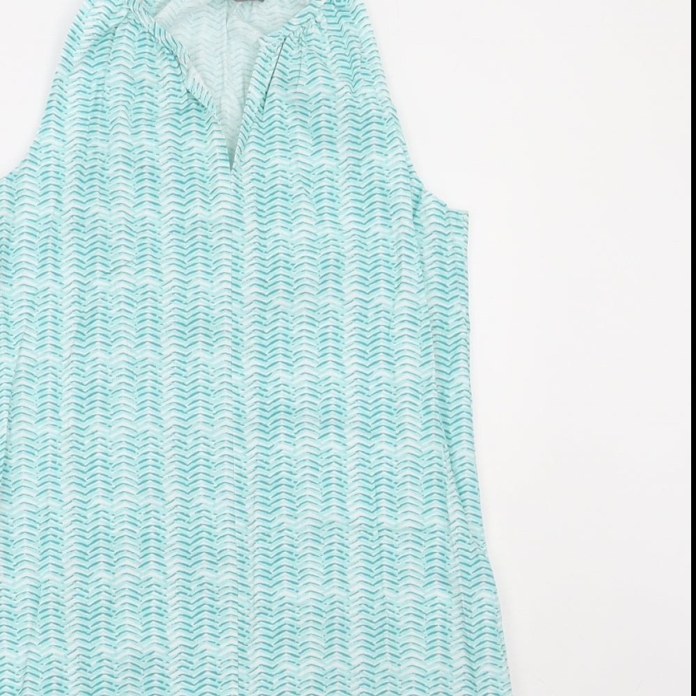 Mountain Warehouse Womens Blue Geometric Cotton A-Line Size 12 V-Neck Pullover