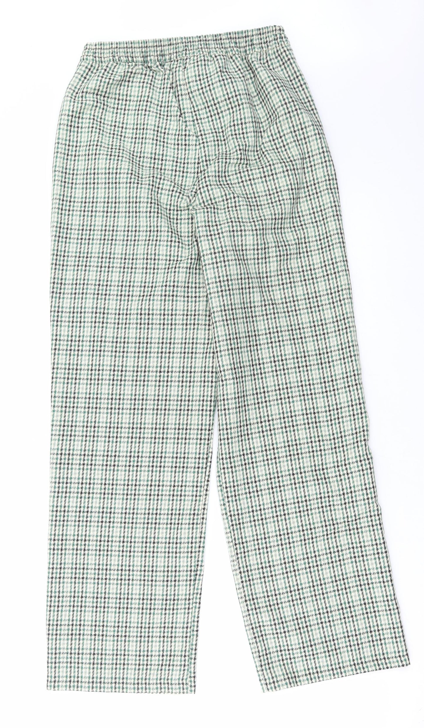 Primark Womens Green Check Polyester Trousers Size 10 L30 in Regular Hook & Eye