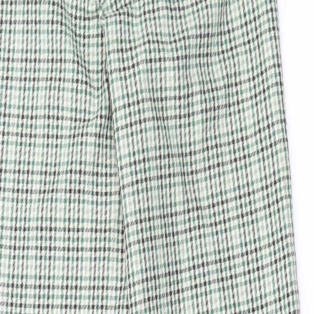 Primark Womens Green Check Polyester Trousers Size 10 L30 in Regular Hook & Eye