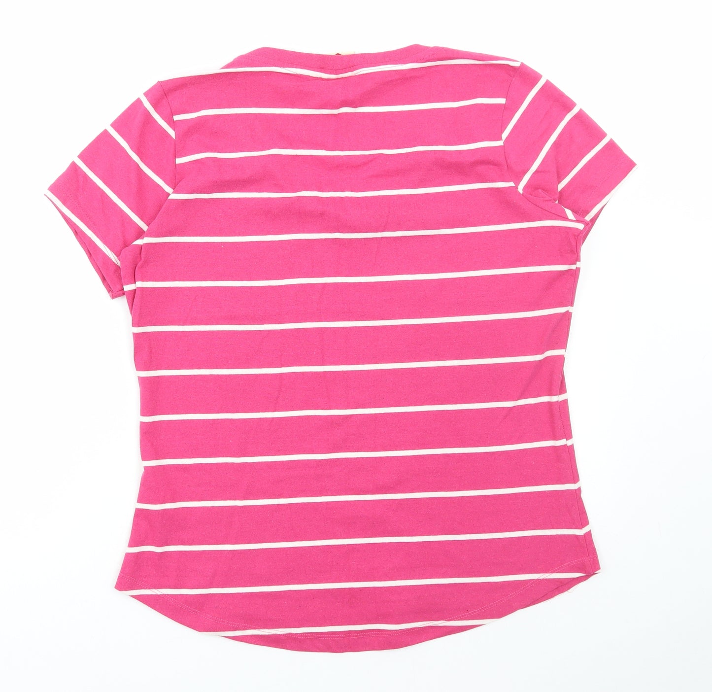 Lee Cooper Womens Pink Striped Cotton Basic T-Shirt Size 14 V-Neck
