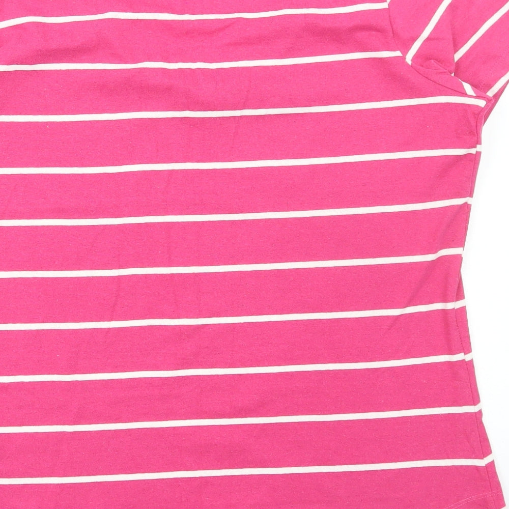Lee Cooper Womens Pink Striped Cotton Basic T-Shirt Size 14 V-Neck