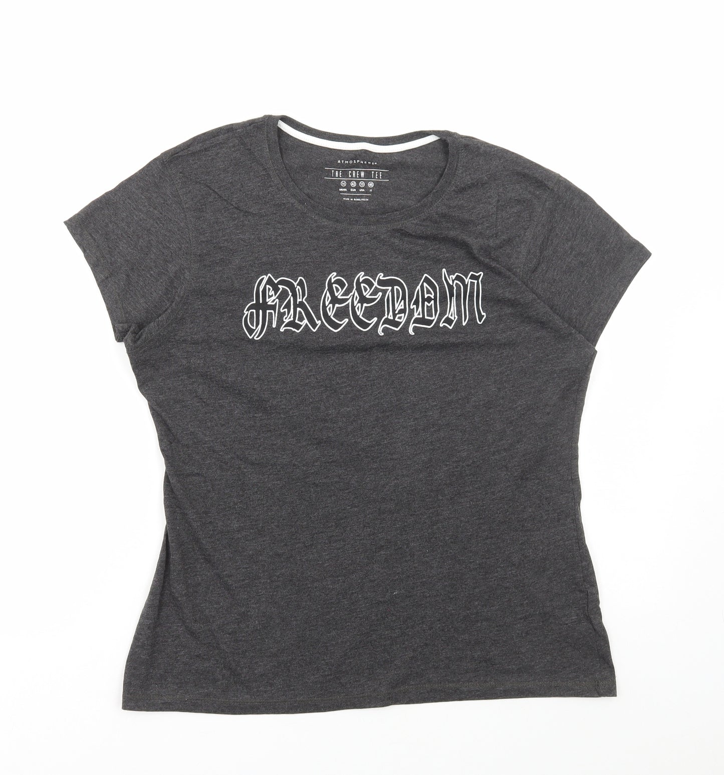 Primark Womens Grey Cotton Basic T-Shirt Size 14 Round Neck - Freedom