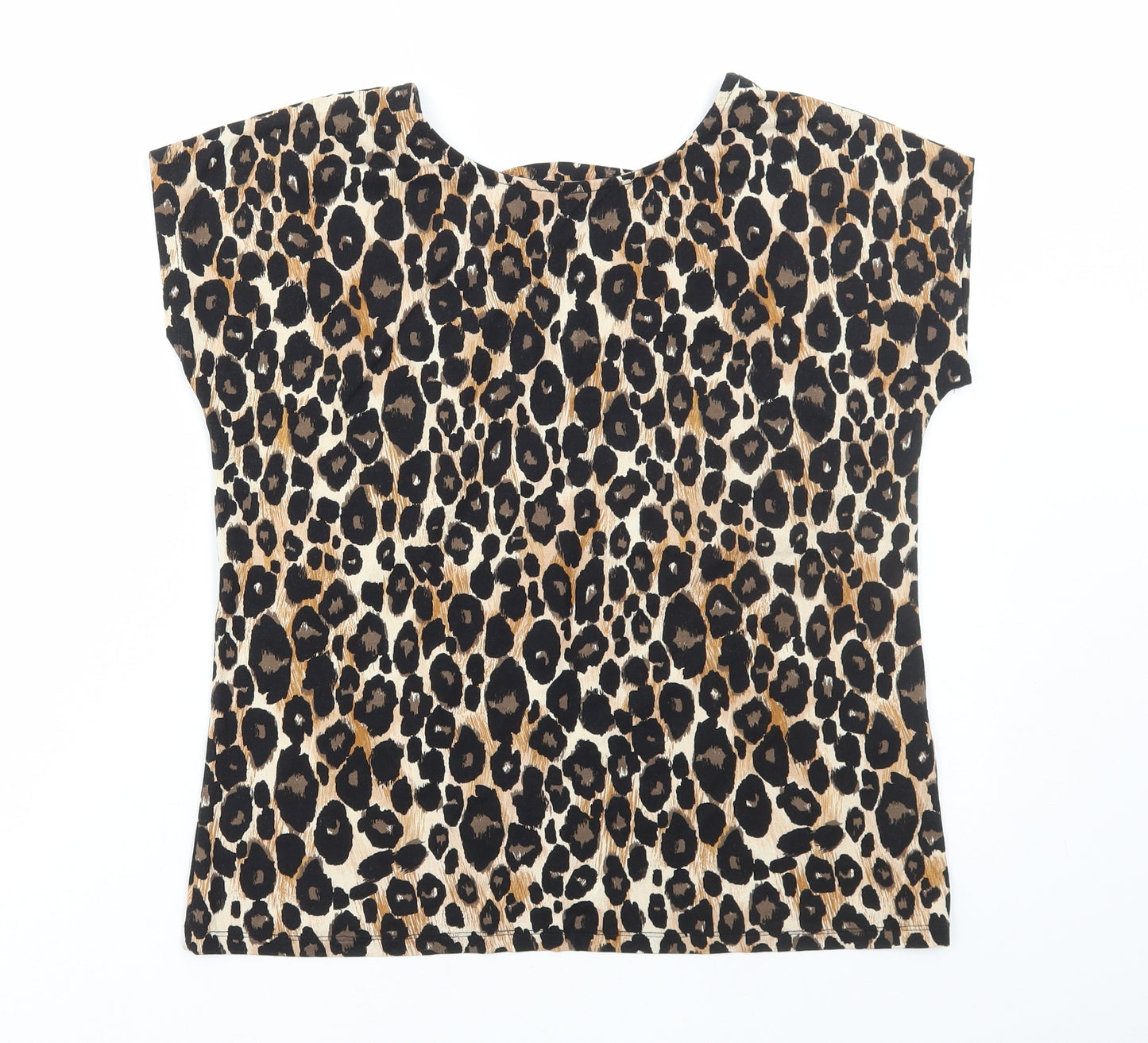 TU Womens Brown Animal Print Viscose Basic T-Shirt Size 10 Round Neck - Leopard Print