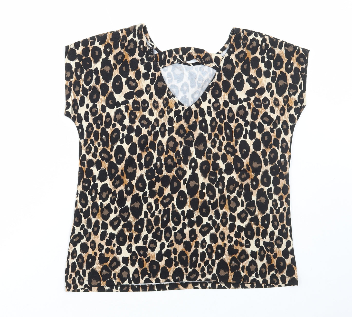 TU Womens Brown Animal Print Viscose Basic T-Shirt Size 10 Round Neck - Leopard Print