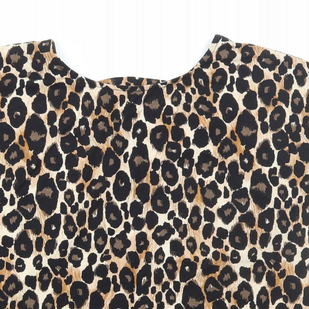 TU Womens Brown Animal Print Viscose Basic T-Shirt Size 10 Round Neck - Leopard Print