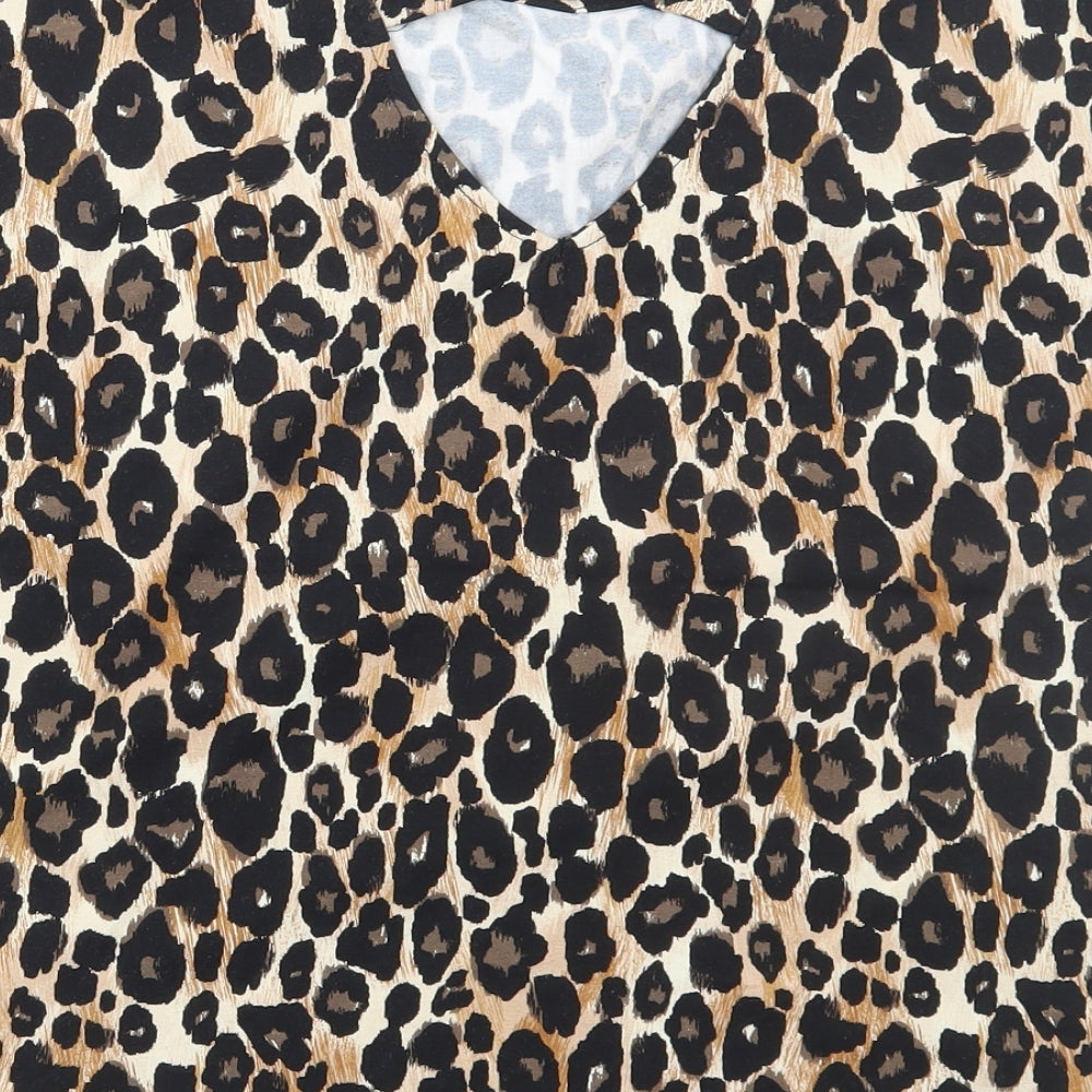 TU Womens Brown Animal Print Viscose Basic T-Shirt Size 10 Round Neck - Leopard Print
