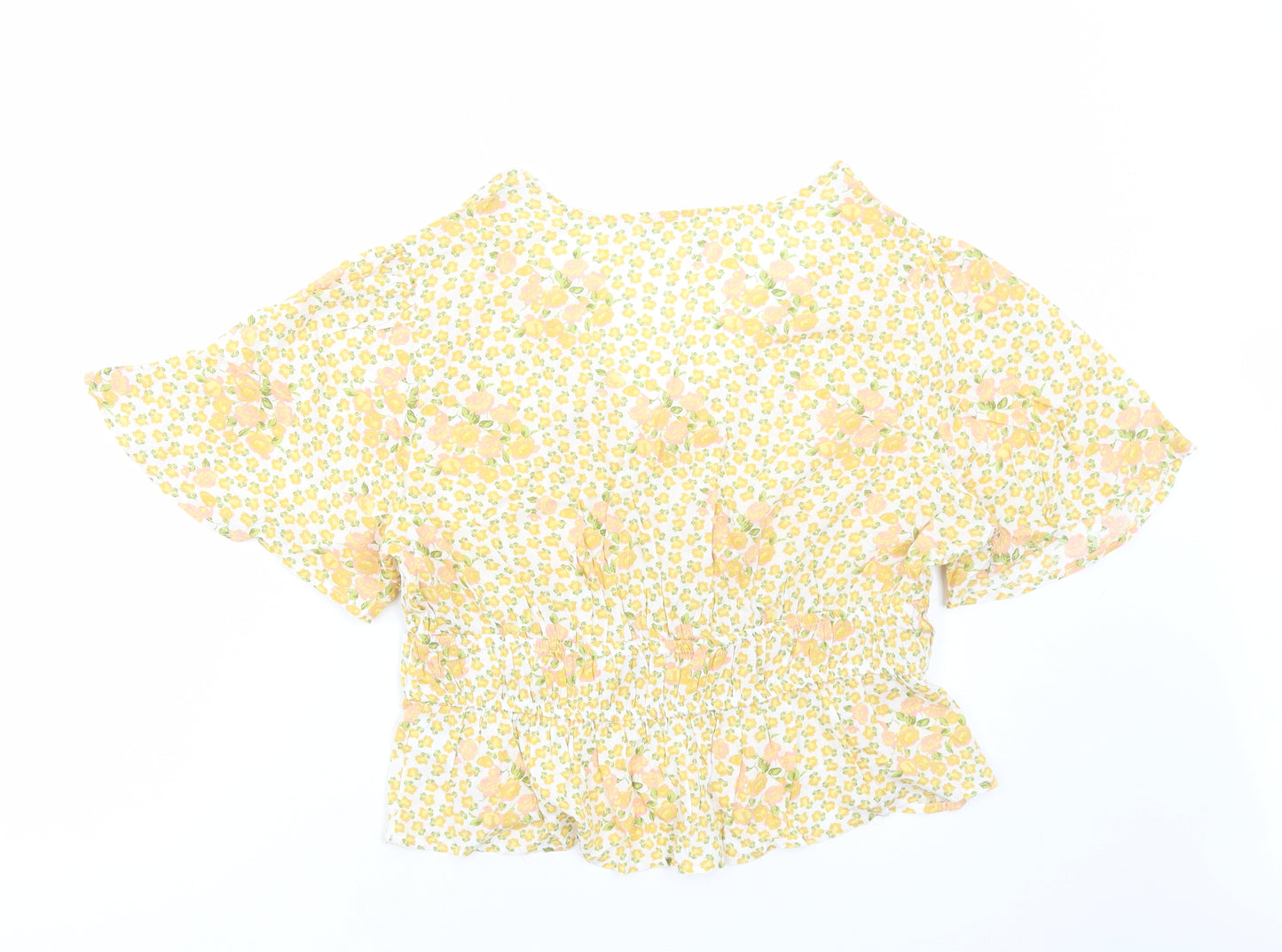 Primark Womens Yellow Floral Viscose Basic Blouse Size 18 V-Neck