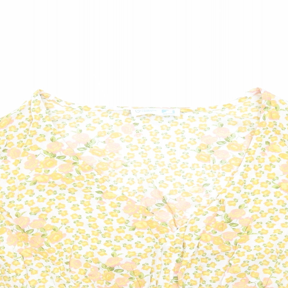 Primark Womens Yellow Floral Viscose Basic Blouse Size 18 V-Neck