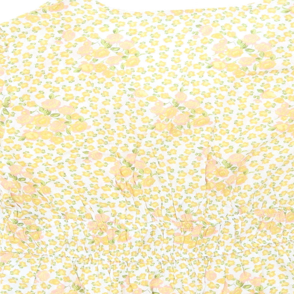 Primark Womens Yellow Floral Viscose Basic Blouse Size 18 V-Neck