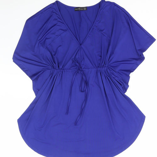 Zanzea Womens Blue Polyester Basic Blouse Size 14 V-Neck