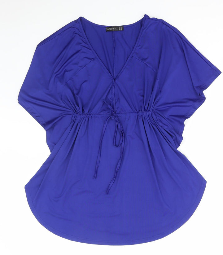 Zanzea Womens Blue Polyester Basic Blouse Size 14 V-Neck
