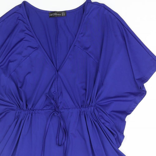 Zanzea Womens Blue Polyester Basic Blouse Size 14 V-Neck