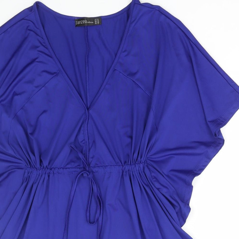 Zanzea Womens Blue Polyester Basic Blouse Size 14 V-Neck