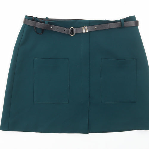 Preworn Womens Green Polyester Mini Skirt Size 34 in Zip