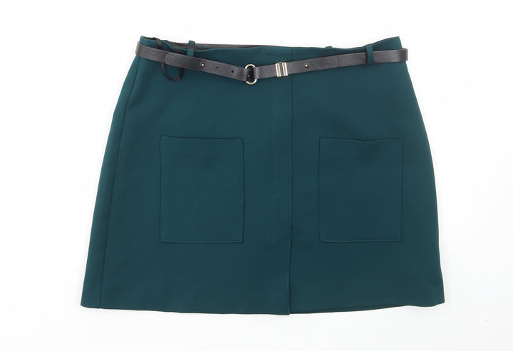 Preworn Womens Green Polyester Mini Skirt Size 34 in Zip