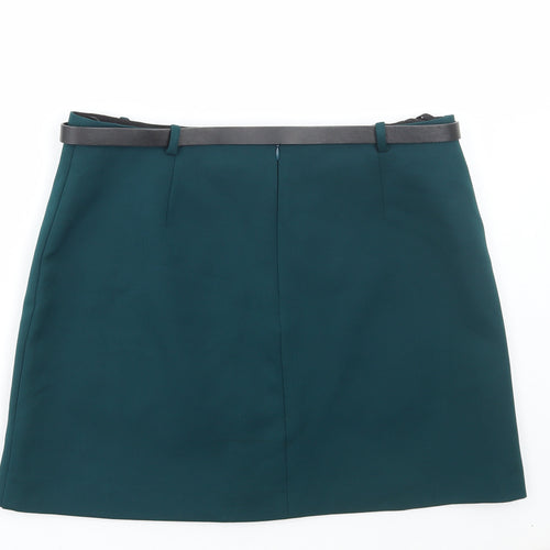 Preworn Womens Green Polyester Mini Skirt Size 34 in Zip