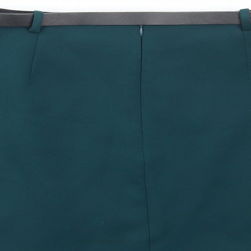 Preworn Womens Green Polyester Mini Skirt Size 34 in Zip