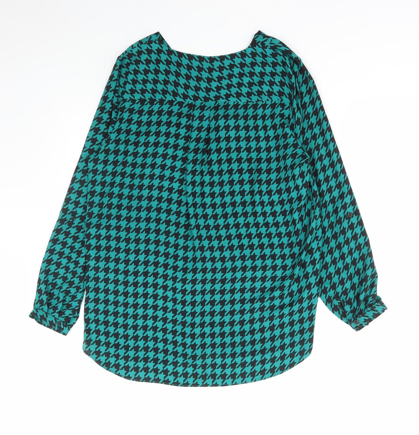 TU Womens Green Geometric Polyester Basic Blouse Size 14 V-Neck