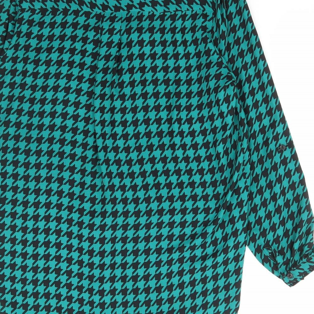 TU Womens Green Geometric Polyester Basic Blouse Size 14 V-Neck