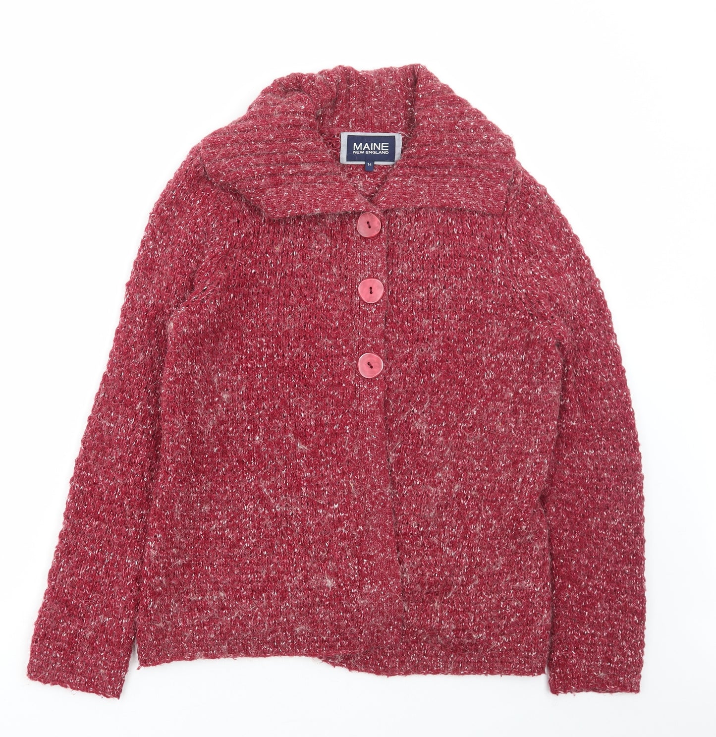 Debenhams Womens Red Collared Acrylic Cardigan Jumper Size 14