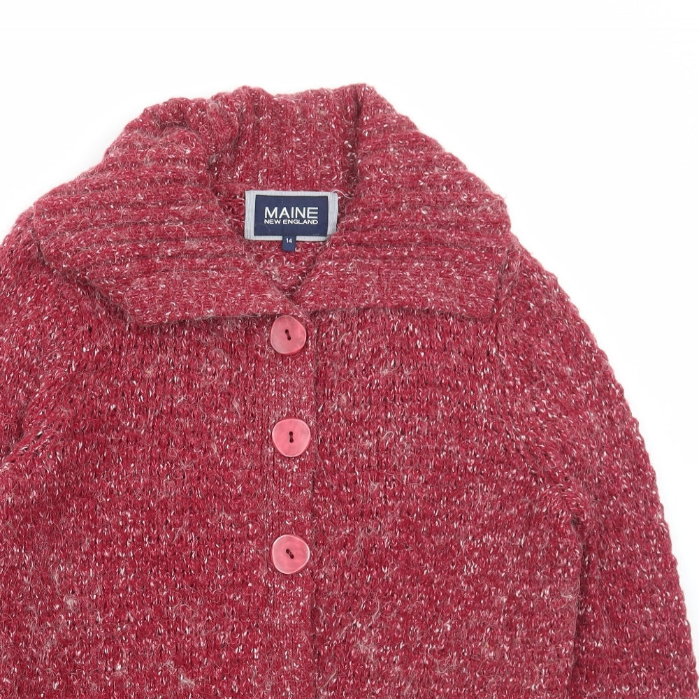 Debenhams Womens Red Collared Acrylic Cardigan Jumper Size 14