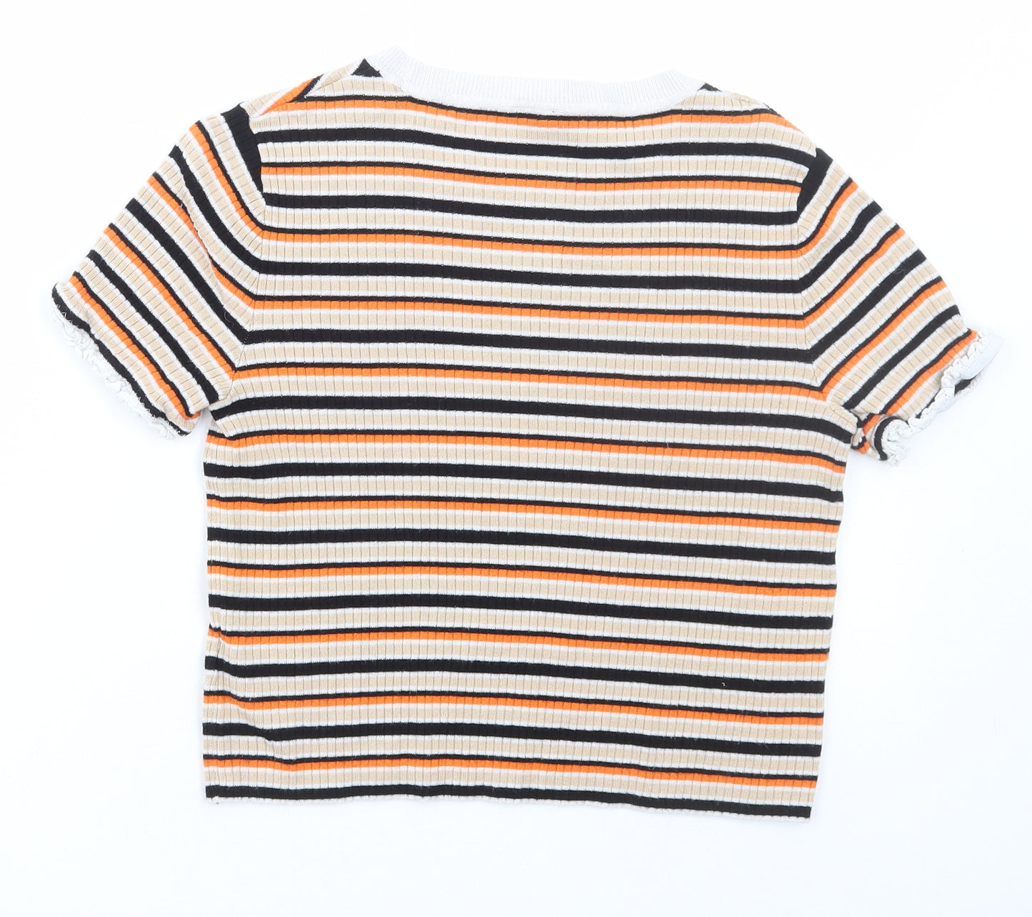 H&M Womens Multicoloured Striped Viscose Basic T-Shirt Size M Round Neck - Ribbed