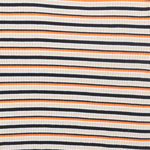 H&M Womens Multicoloured Striped Viscose Basic T-Shirt Size M Round Neck - Ribbed