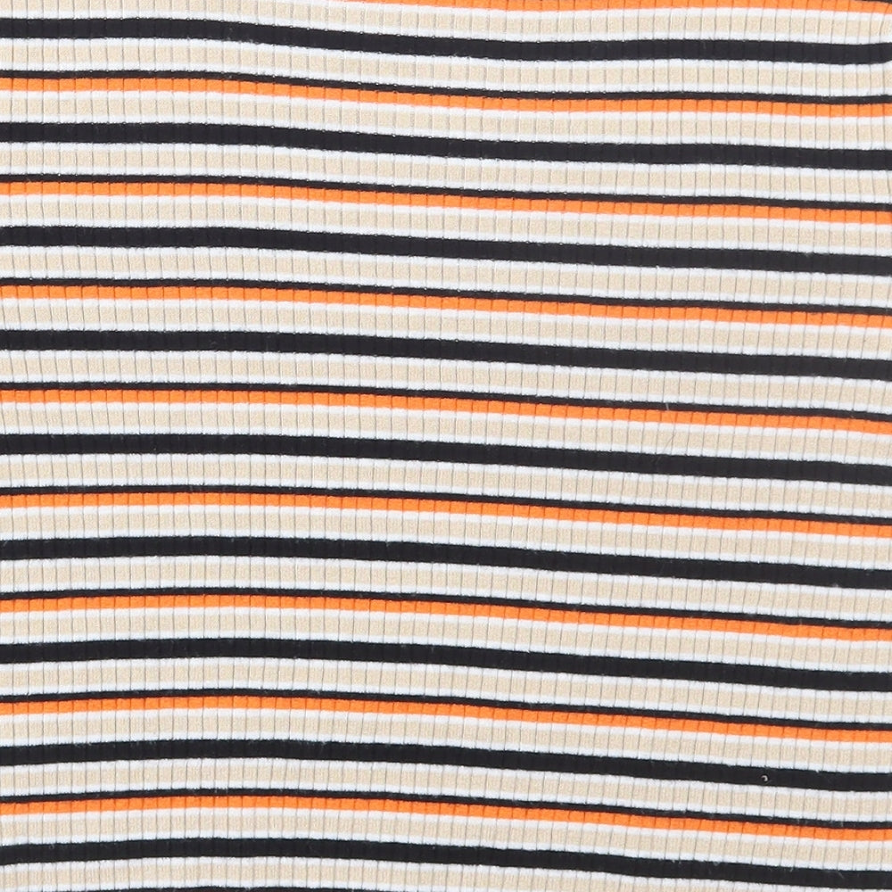 H&M Womens Multicoloured Striped Viscose Basic T-Shirt Size M Round Neck - Ribbed