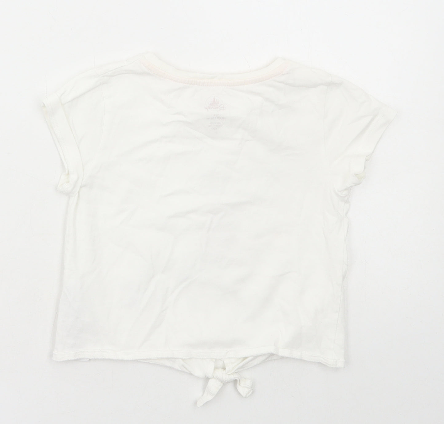 Disney Girls White Cotton Basic T-Shirt Size 5-6 Years Round Neck Pullover - Tinkerbell